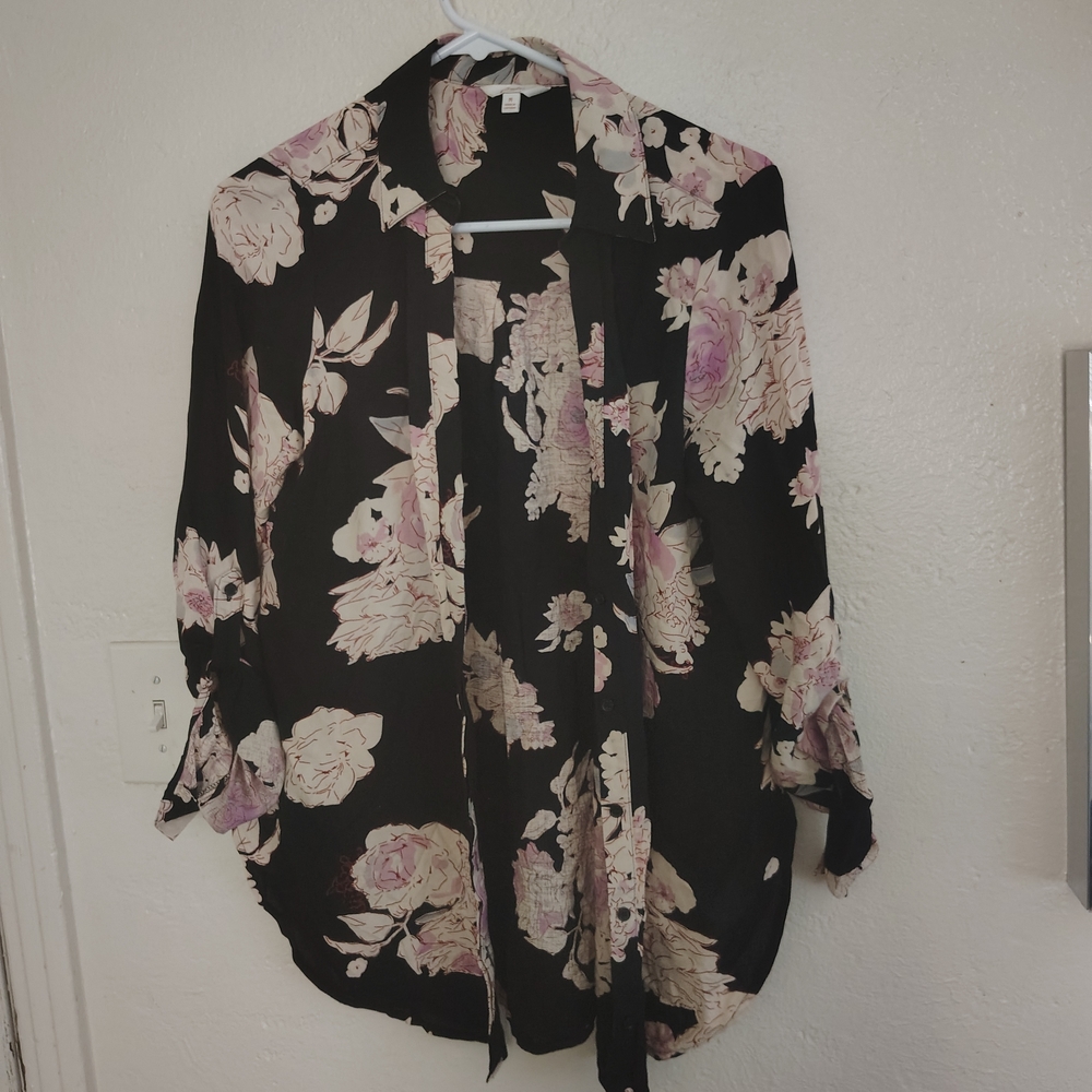 Candie's Black & Pink Tie Front TOP COTTAGECORE,, old money, BOHO/BOHEMIAN,